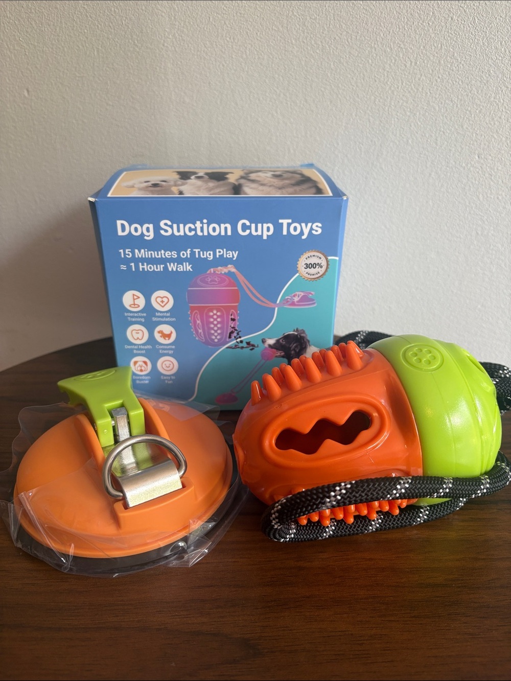 Interactive Orange & Green Dog Suction Cup Tug Toy with Rope